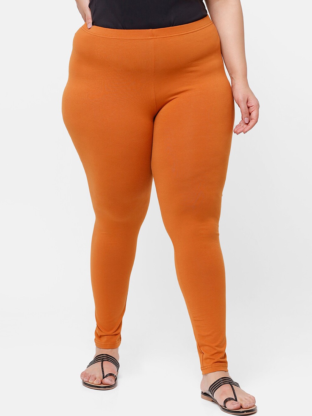 

De Moza Women Rust Orange Coloured Solid Churidar Plus Size Leggings