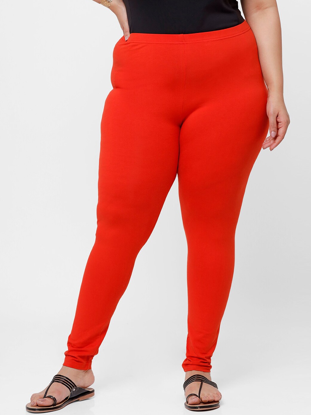 

De Moza Women Orange Solid Churidar-Length Plus Size Leggings