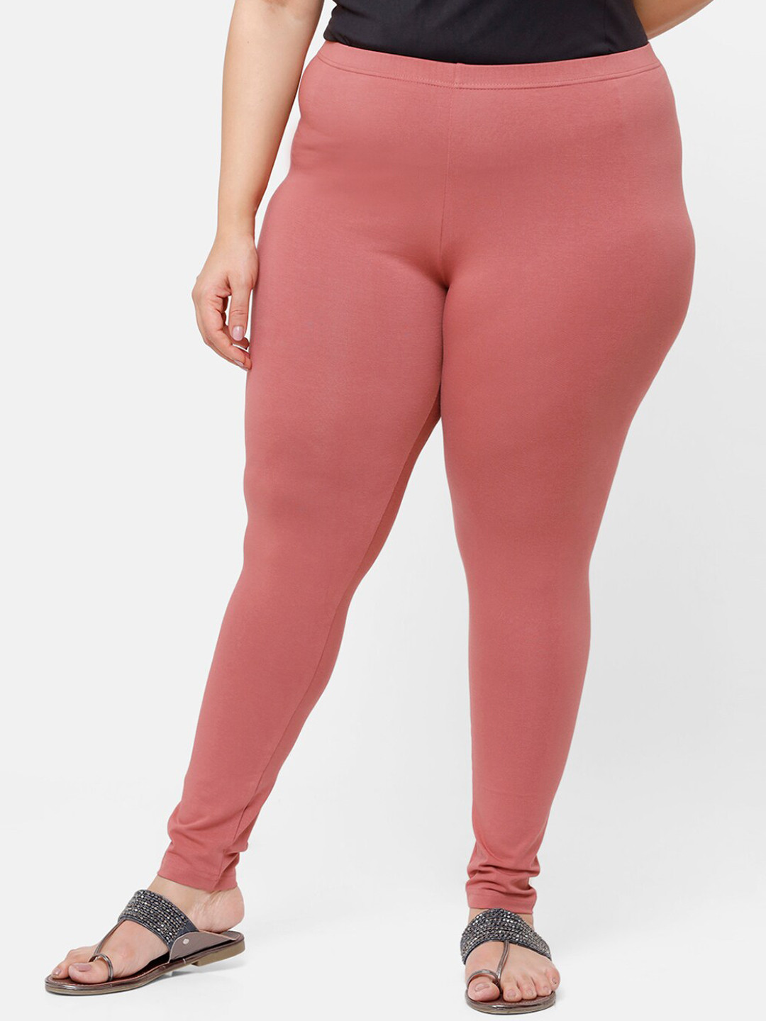 

De Moza Women Peach-Coloured Solid Churidar Length Leggings
