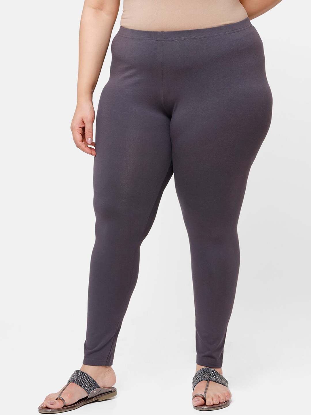 

De Moza Women Grey Solid Churidar-Length Plus Size Leggings