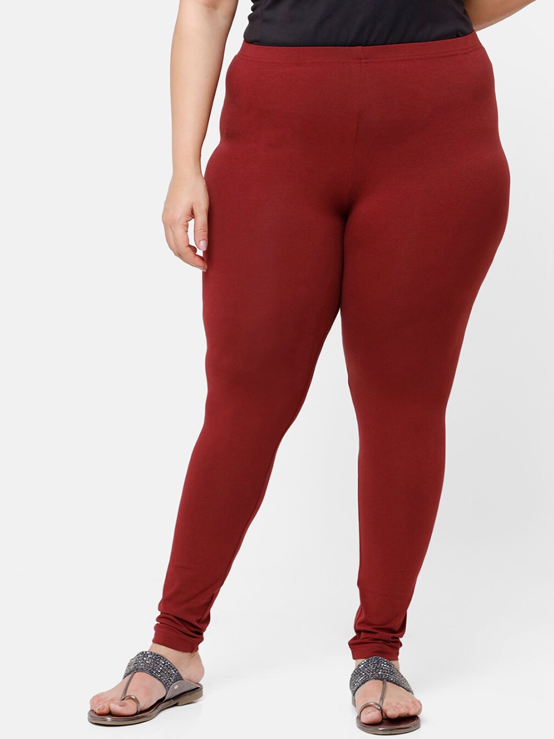 

De Moza Women Maroon Solid Churidar-Length Leggings