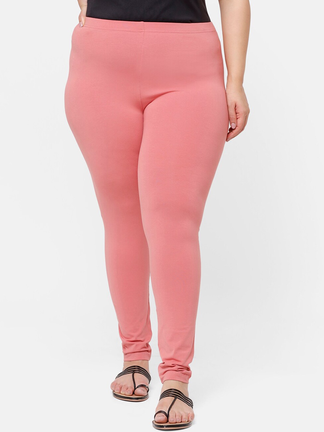 

De Moza Women Peach-Coloured Solid Churidar Length Leggings