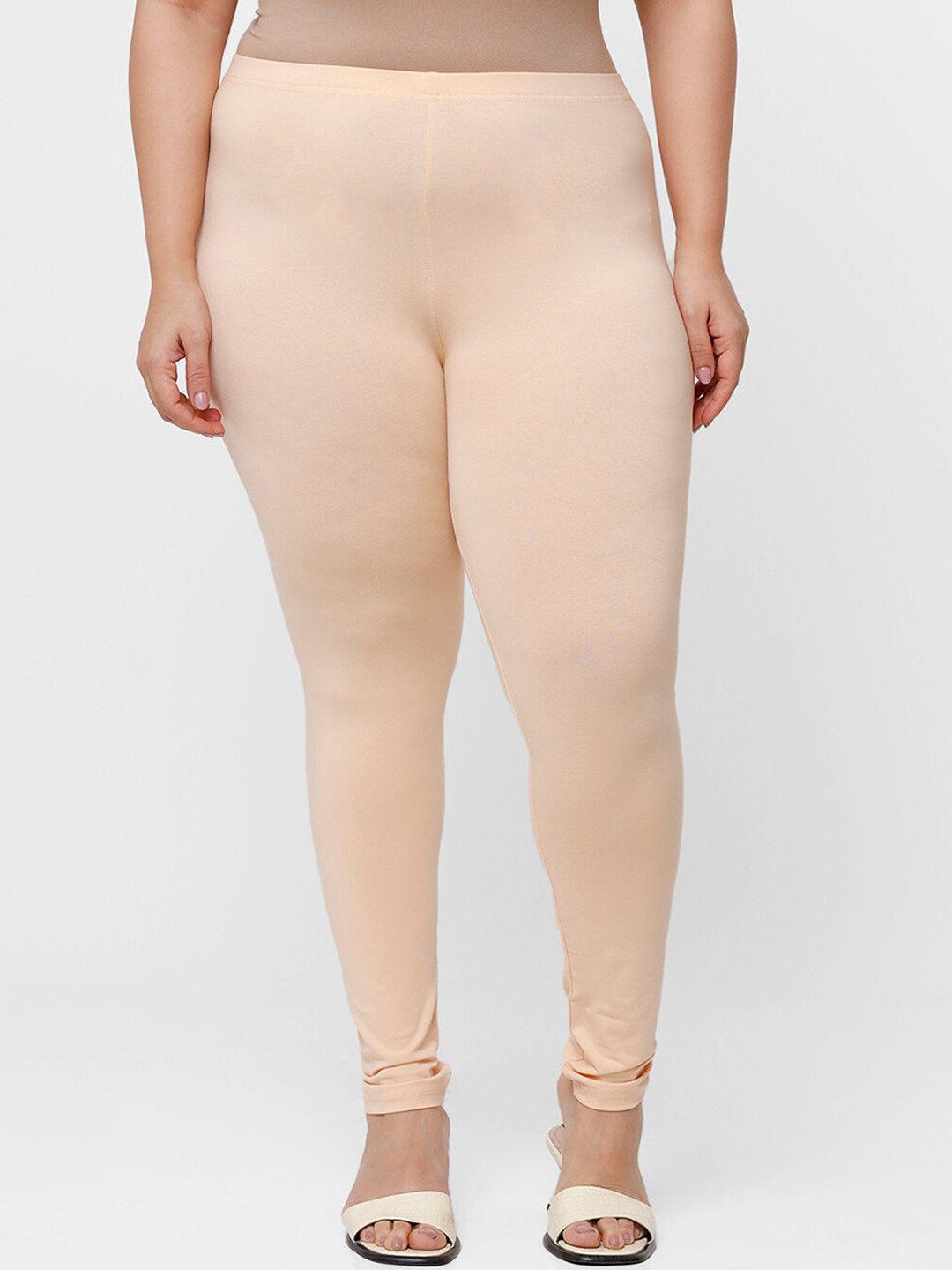 

De Moza Women Cream-Coloured Solid Churidar-Length Leggings