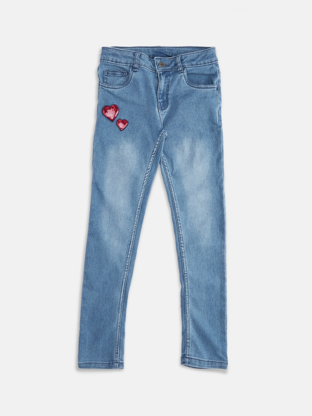 

Pantaloons Junior Girls Blue Light Fade Embellished Cotton Jeans