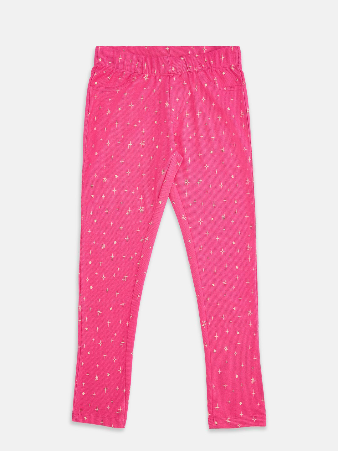 

Pantaloons Junior Girls Fuchsia Pink Printed Pure Cotton Jeggings