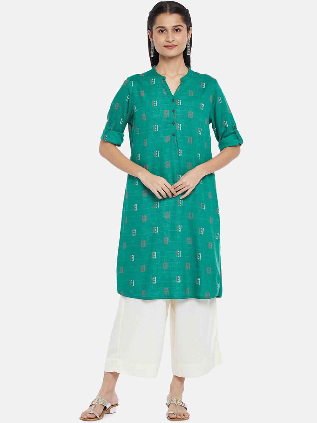 

RANGMANCH BY PANTALOONS Women Green Geometric Printed Kurta