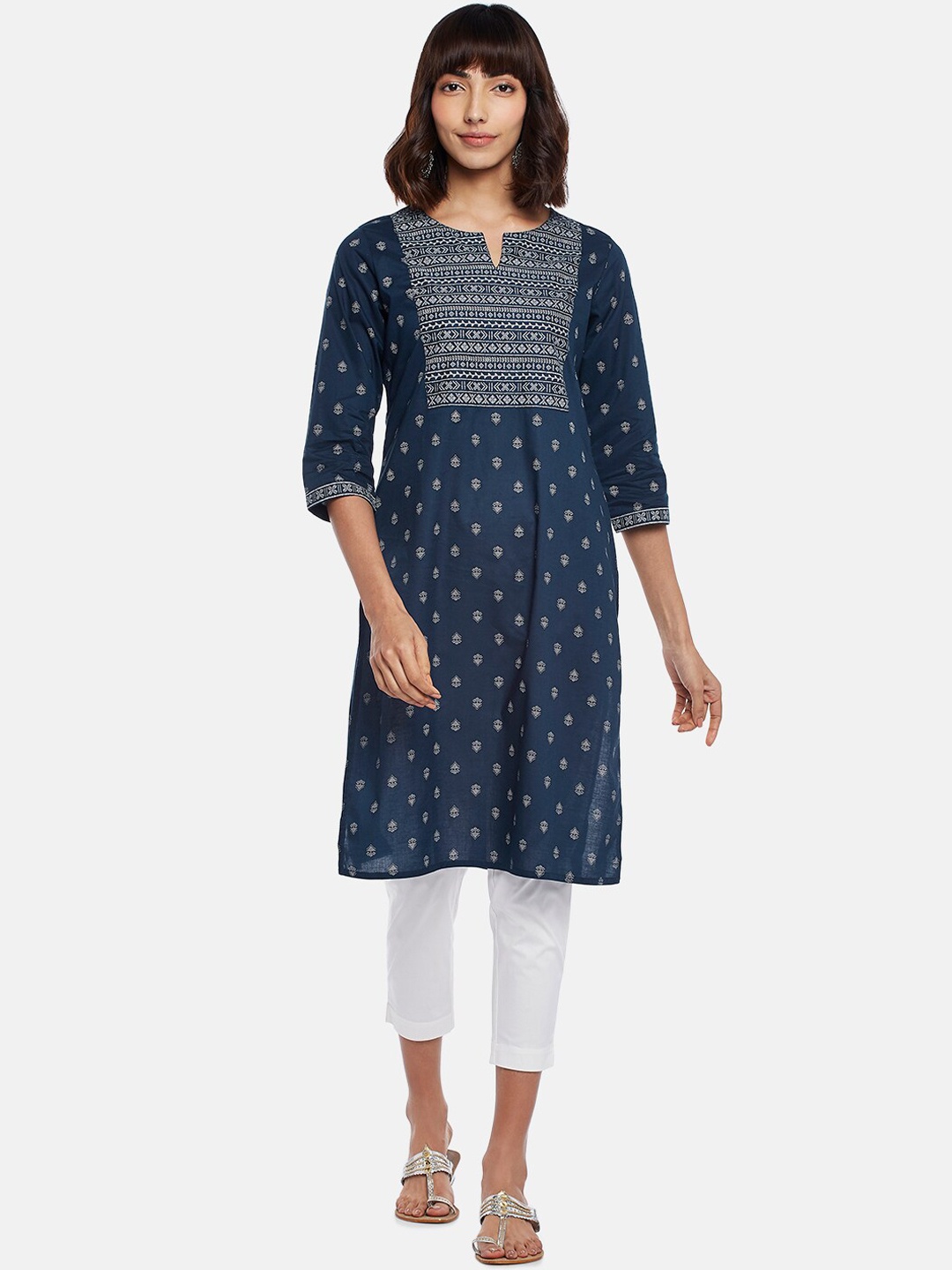

RANGMANCH BY PANTALOONS Women Navy Blue Woven Design Kurta