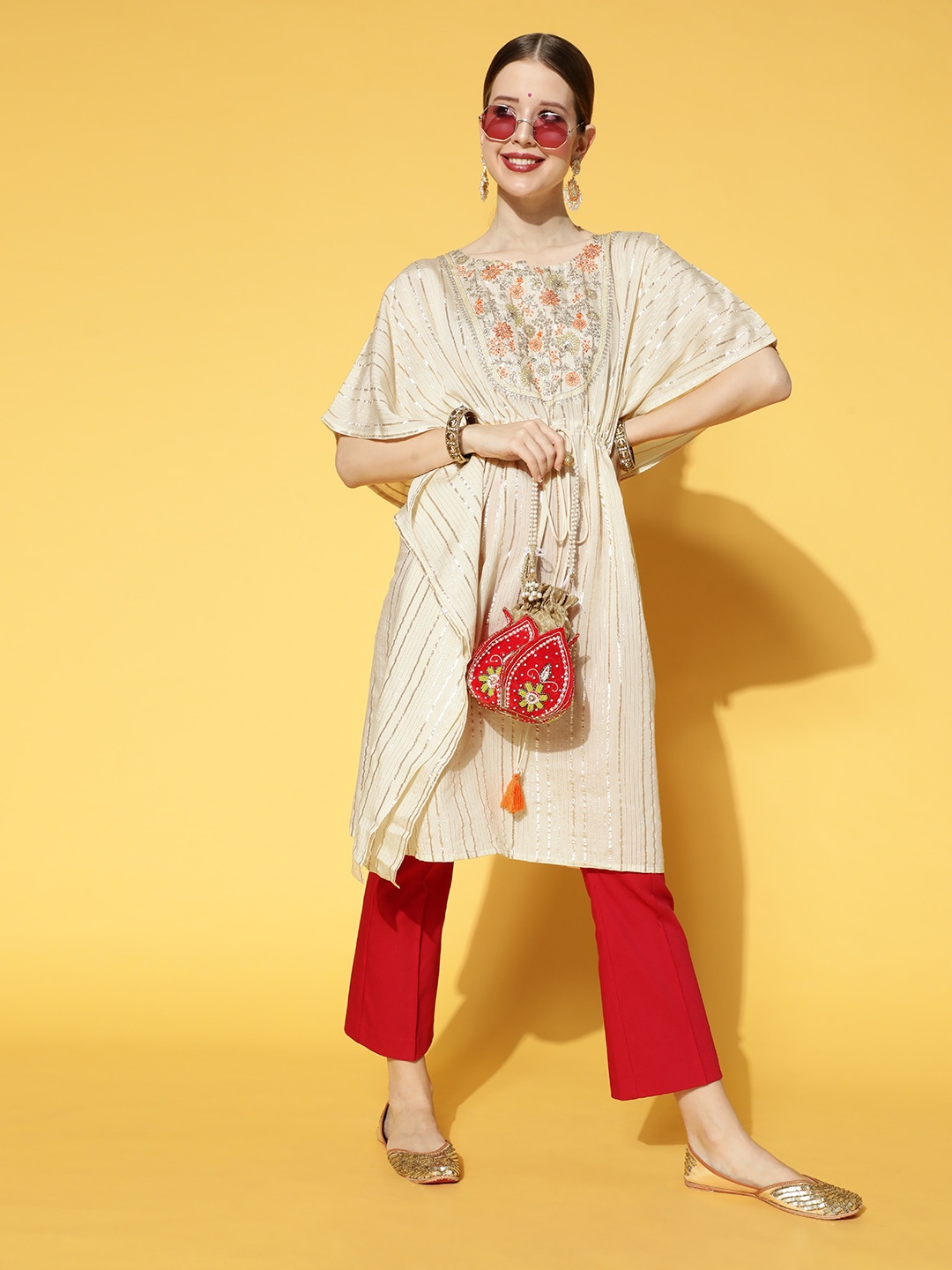 

Anouk Classic Cream Viscose Rayon New Age Kaftan Kurta