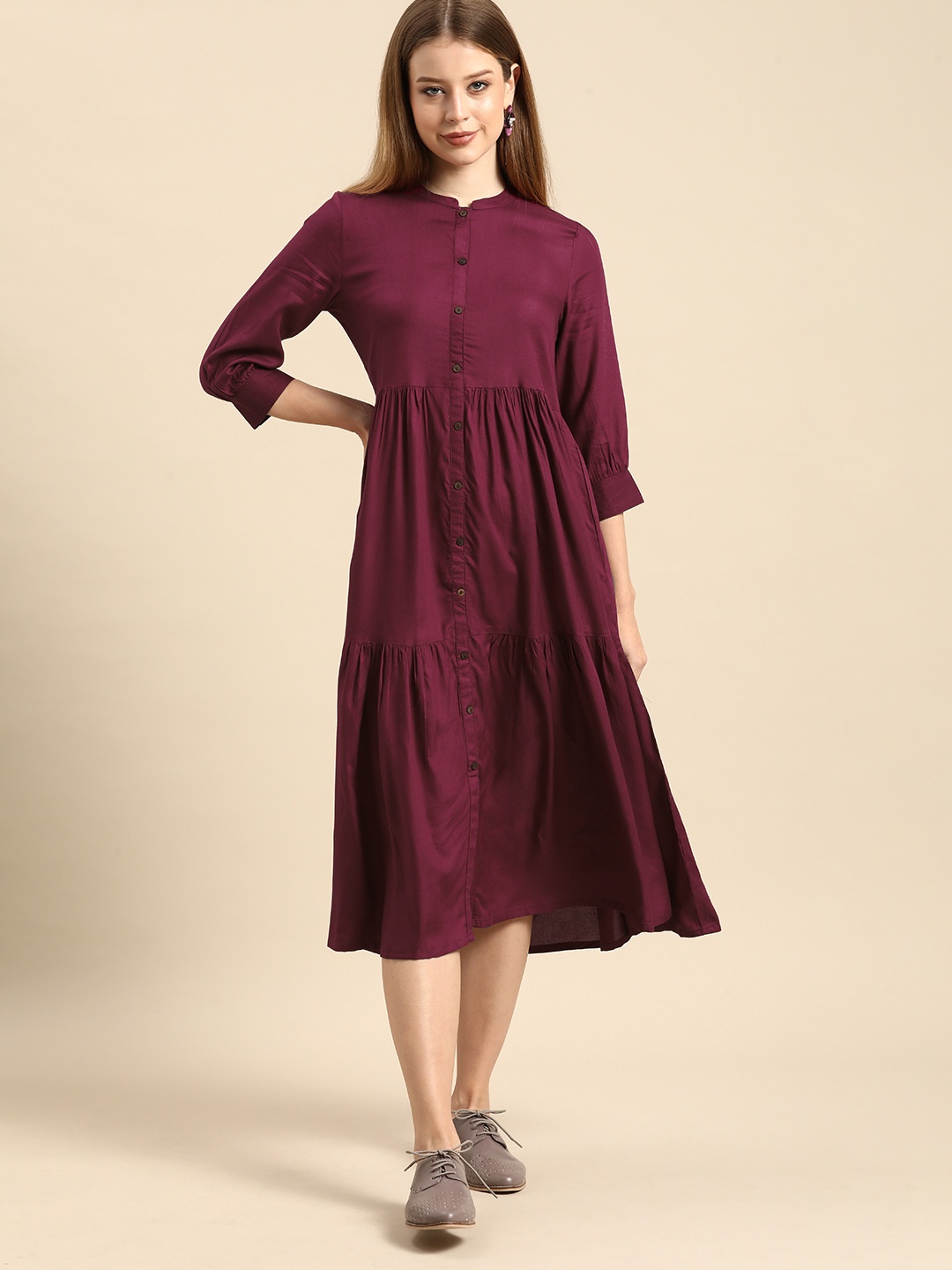 

Anouk Women Maroon Solid A-Line Dress