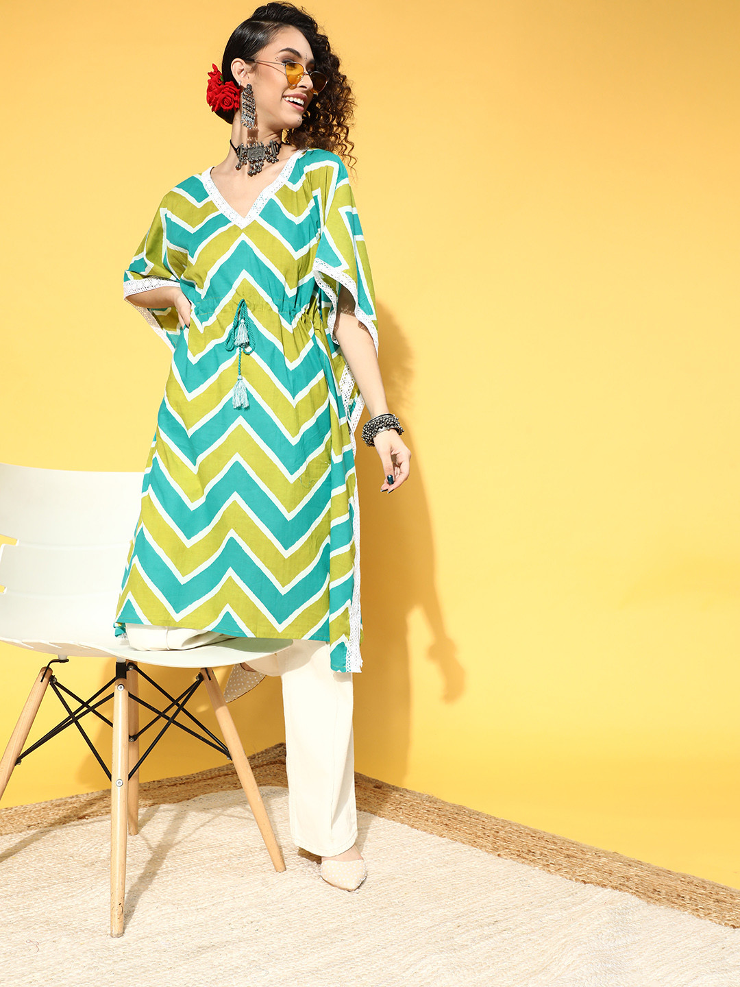 

Anouk Stunning Blue Cotton New Age Kaftan Kurta