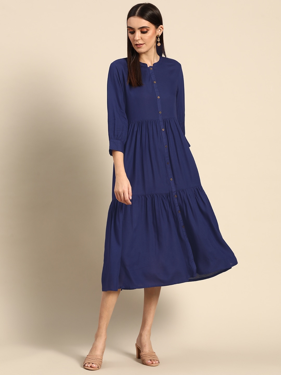 

Anouk Navy Blue A-Line Maxi Dress