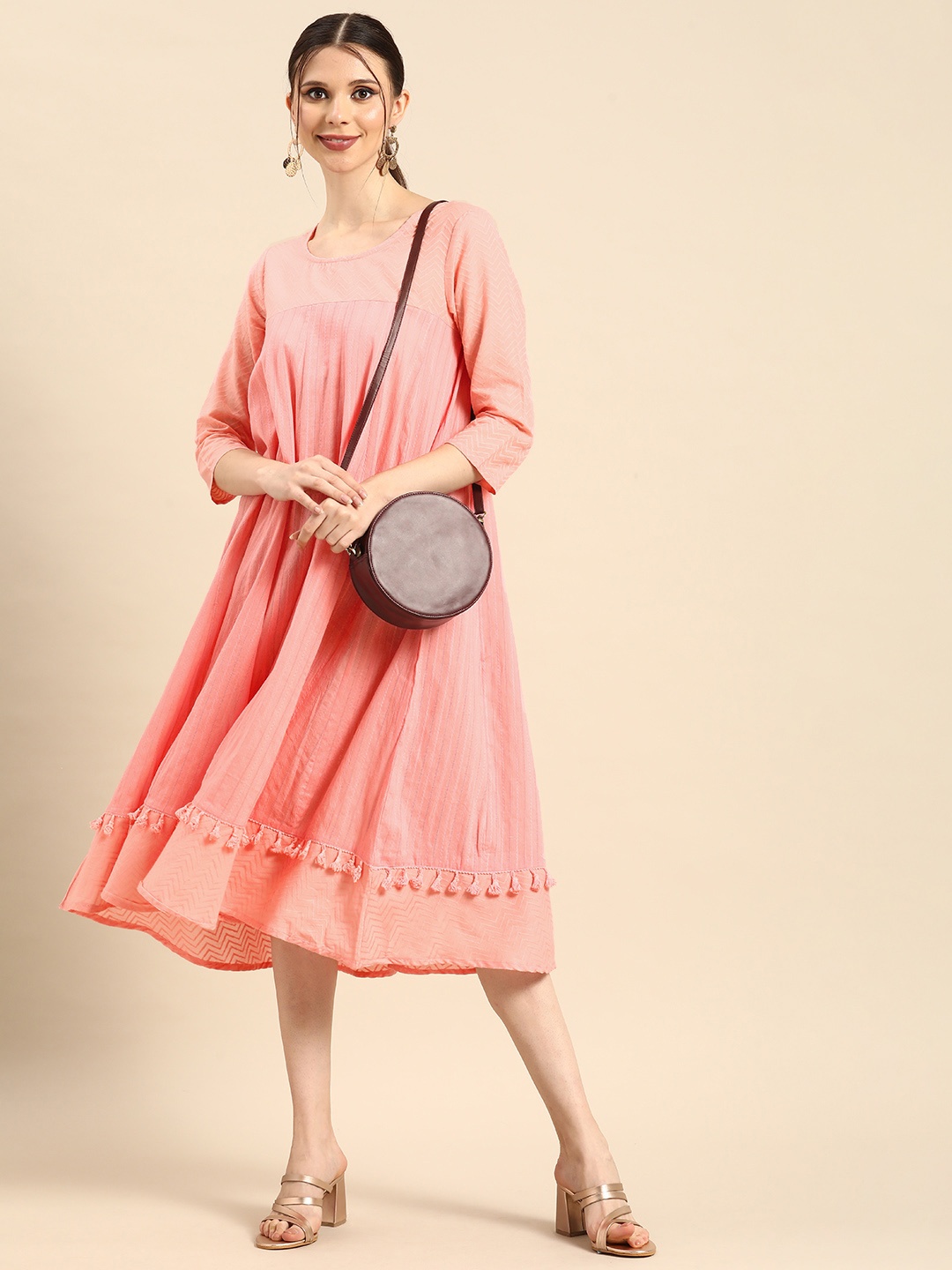 

Anouk Women Pink Self-Design A-Line Pure Cotton Dress