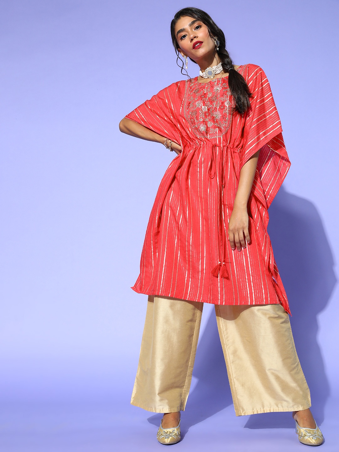 

Anouk Elegant Coral Viscose Rayon New Age Kaftan Kurta