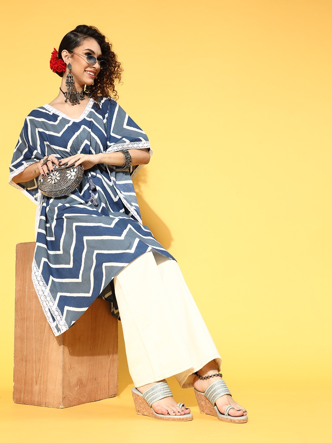

Anouk Stunning Blue Cotton New Age Kaftan Kurta