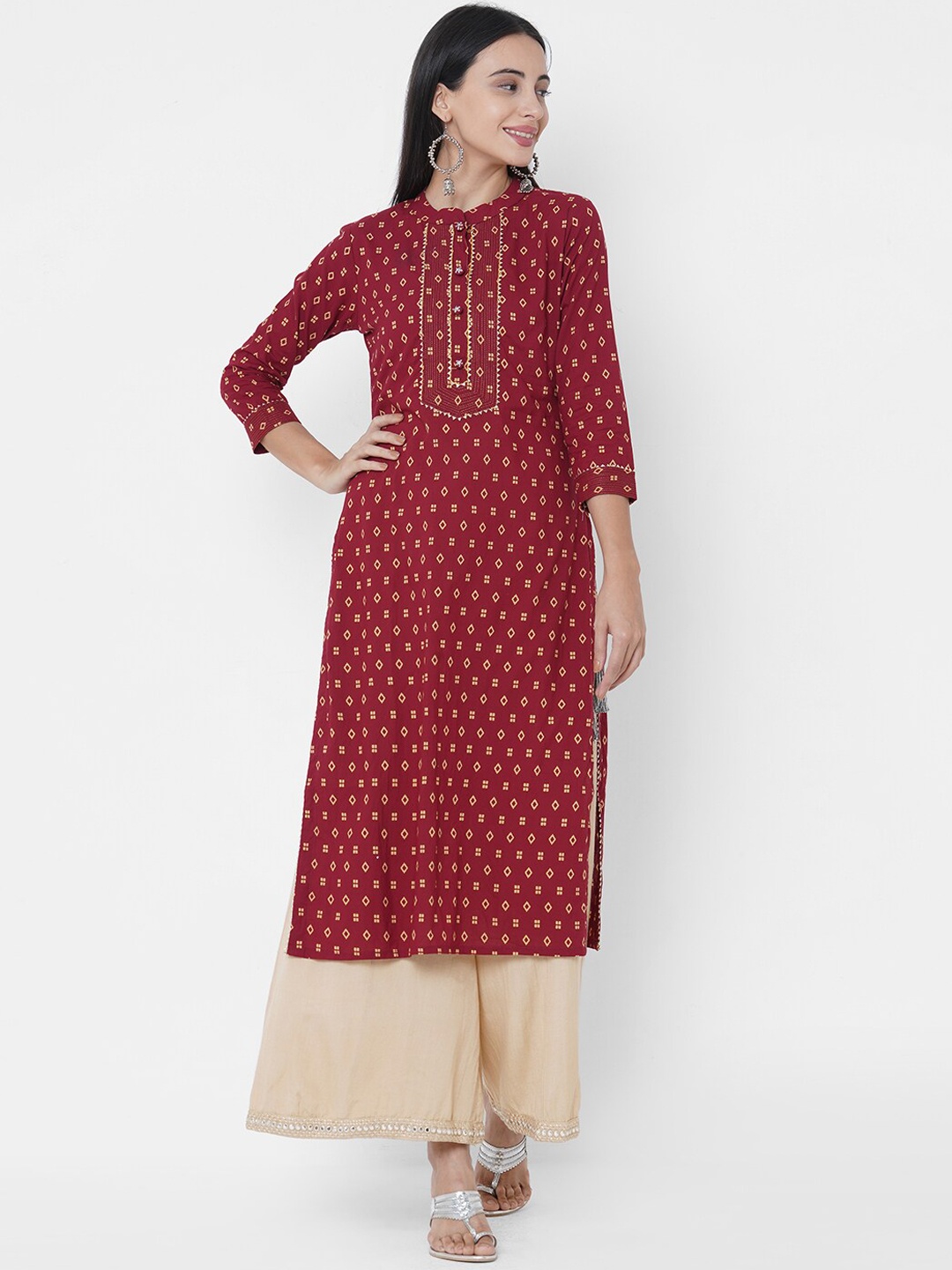 

FASHOR Women Maroon Ethnic Motifs Printed Kurta