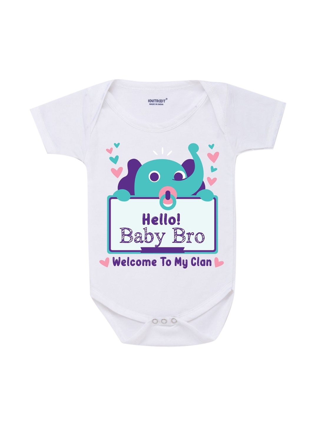 

KNITROOT Unisex Kids White Baby Bro Printed Bodysuit