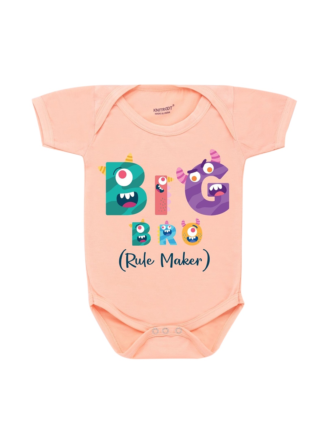 

KNITROOT Infants Kids Peach-Coloured Printed Regular-Fit Cotton Bodysuit