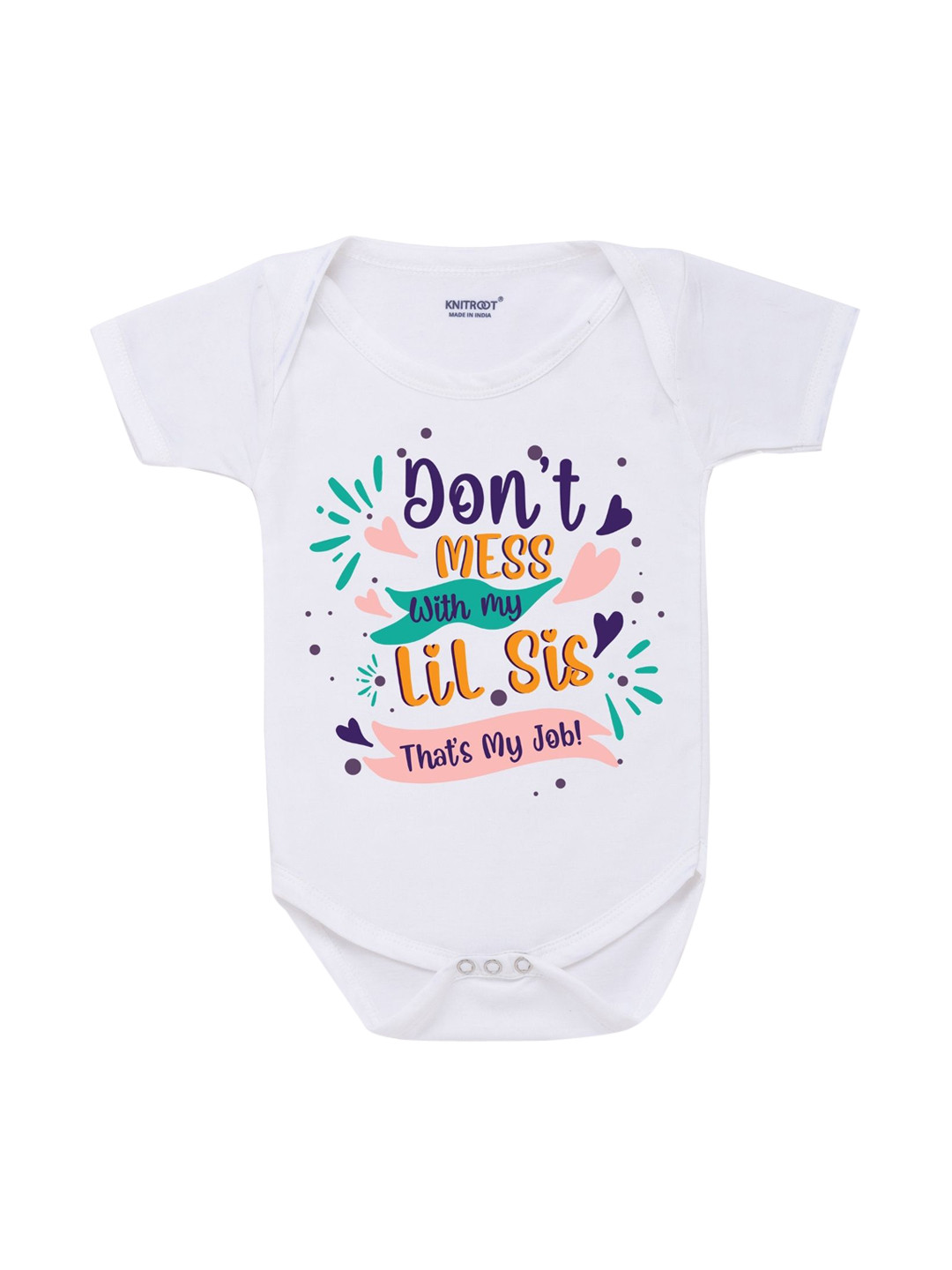 

KNITROOT Kids White Printed Round Neck Cotton BodySuit