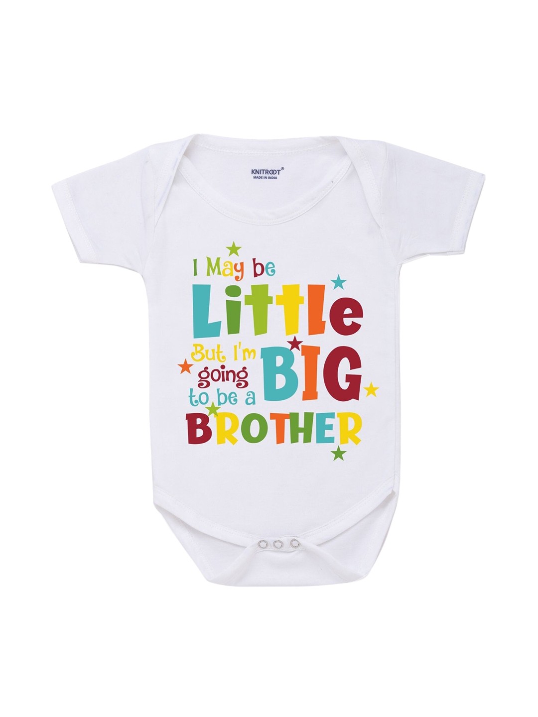 

KNITROOT Infants Kids White & Blue Printed Cotton Bodysuit