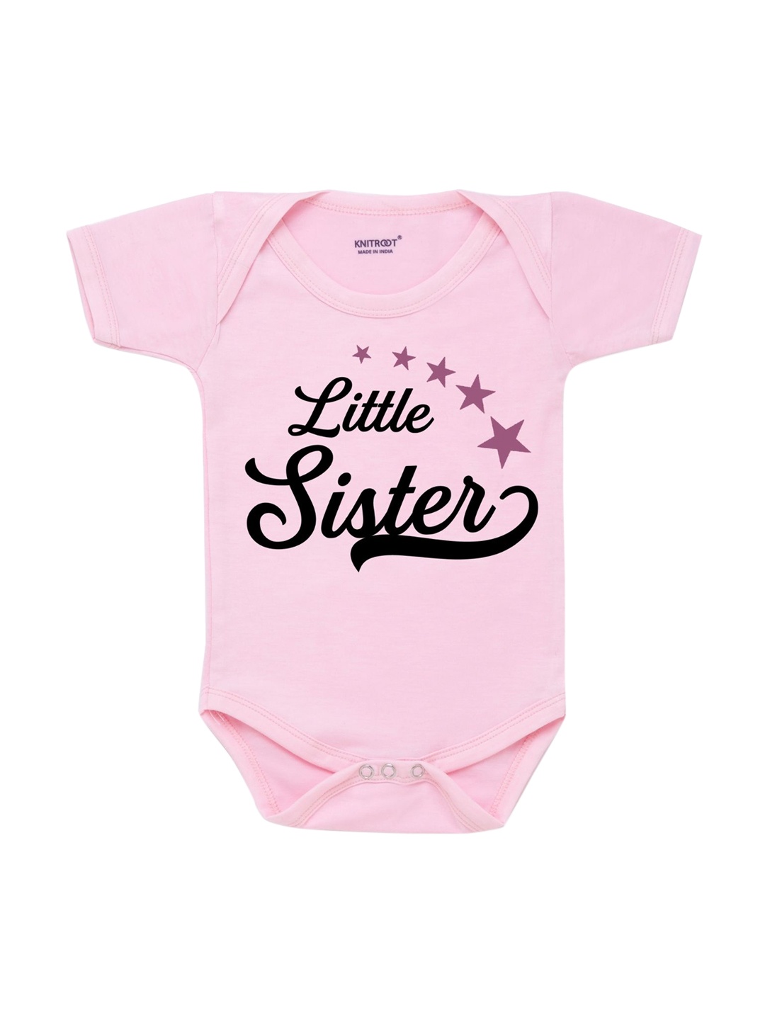 

KNITROOT Infants Kids Pink & Black Printed Regular-Fit Cotton Bodysuit