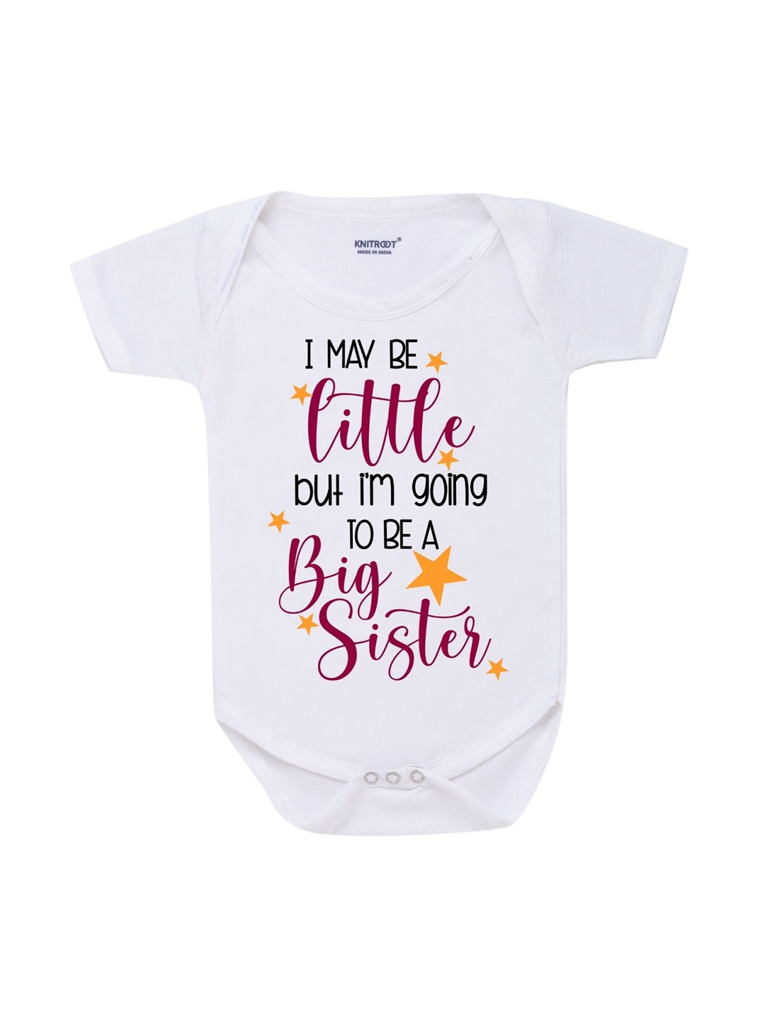 

KNITROOT Infants White Typography Printed Bodysuit