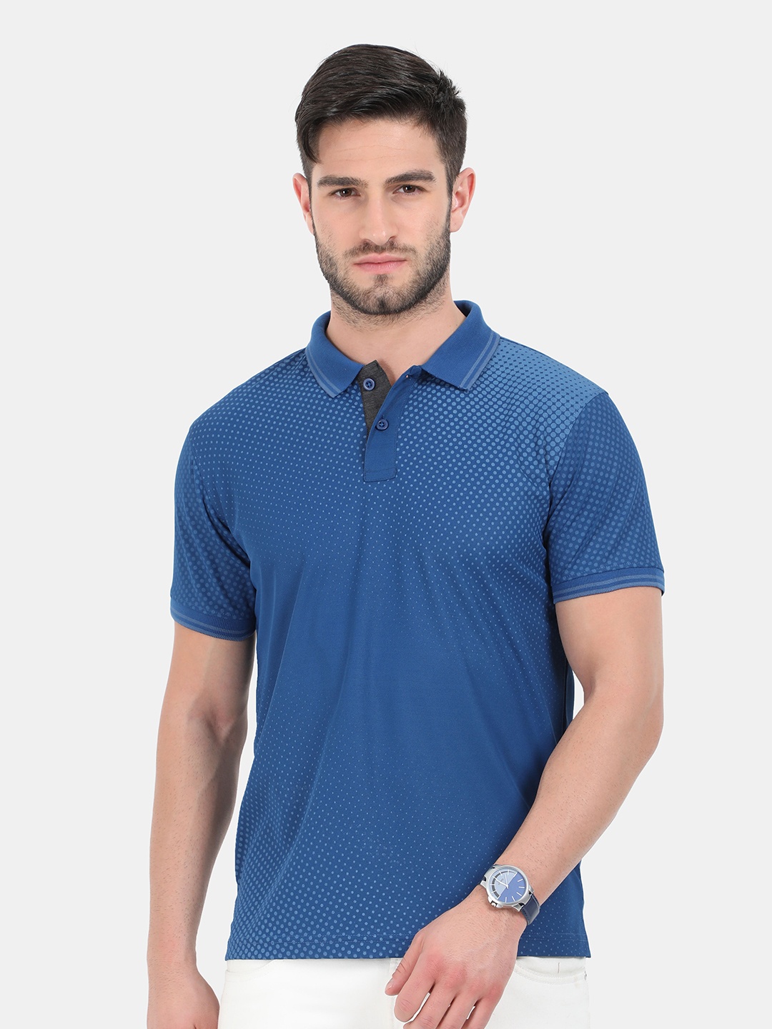 

ARDEUR Men Navy Blue Polo Collar Slim Fit Outdoor T-shirt