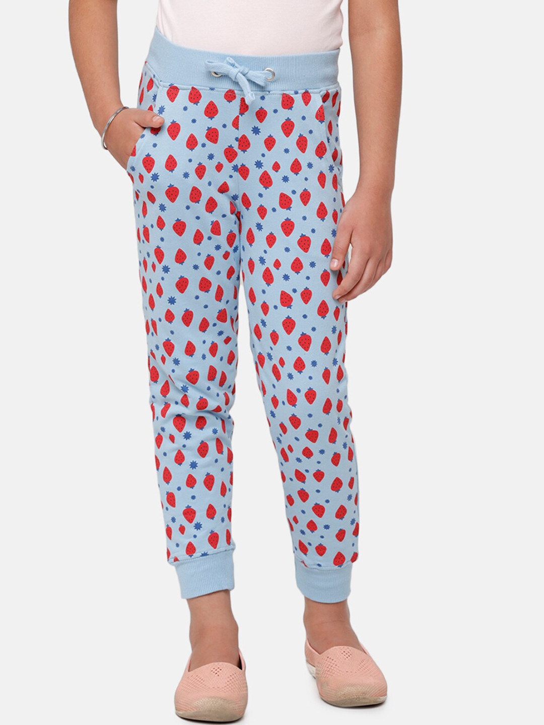 

De Moza Girls Blue & Red Printed Pure Cotton Joggers