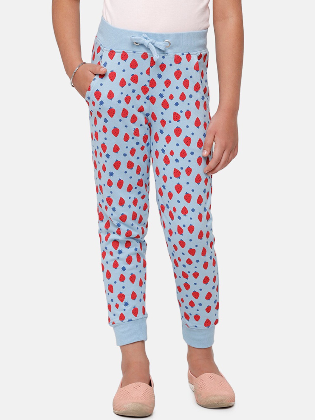 

De Moza Girls Blue & Red Printed Pure Cotton Joggers