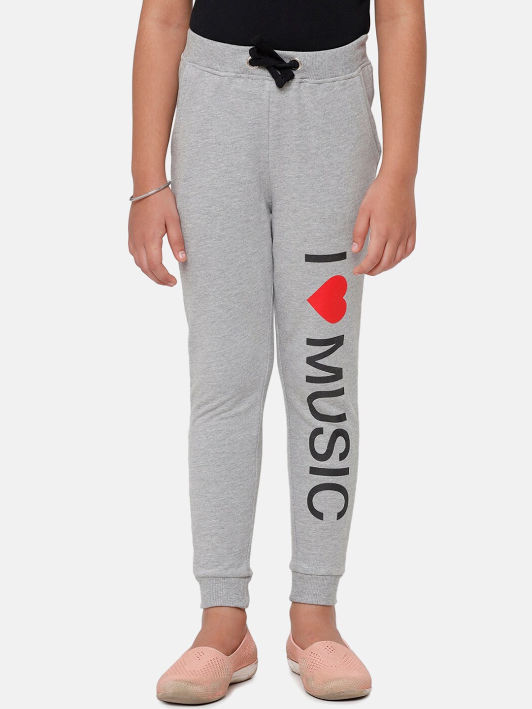 

De Moza Girls Grey Melange Printed Joggers