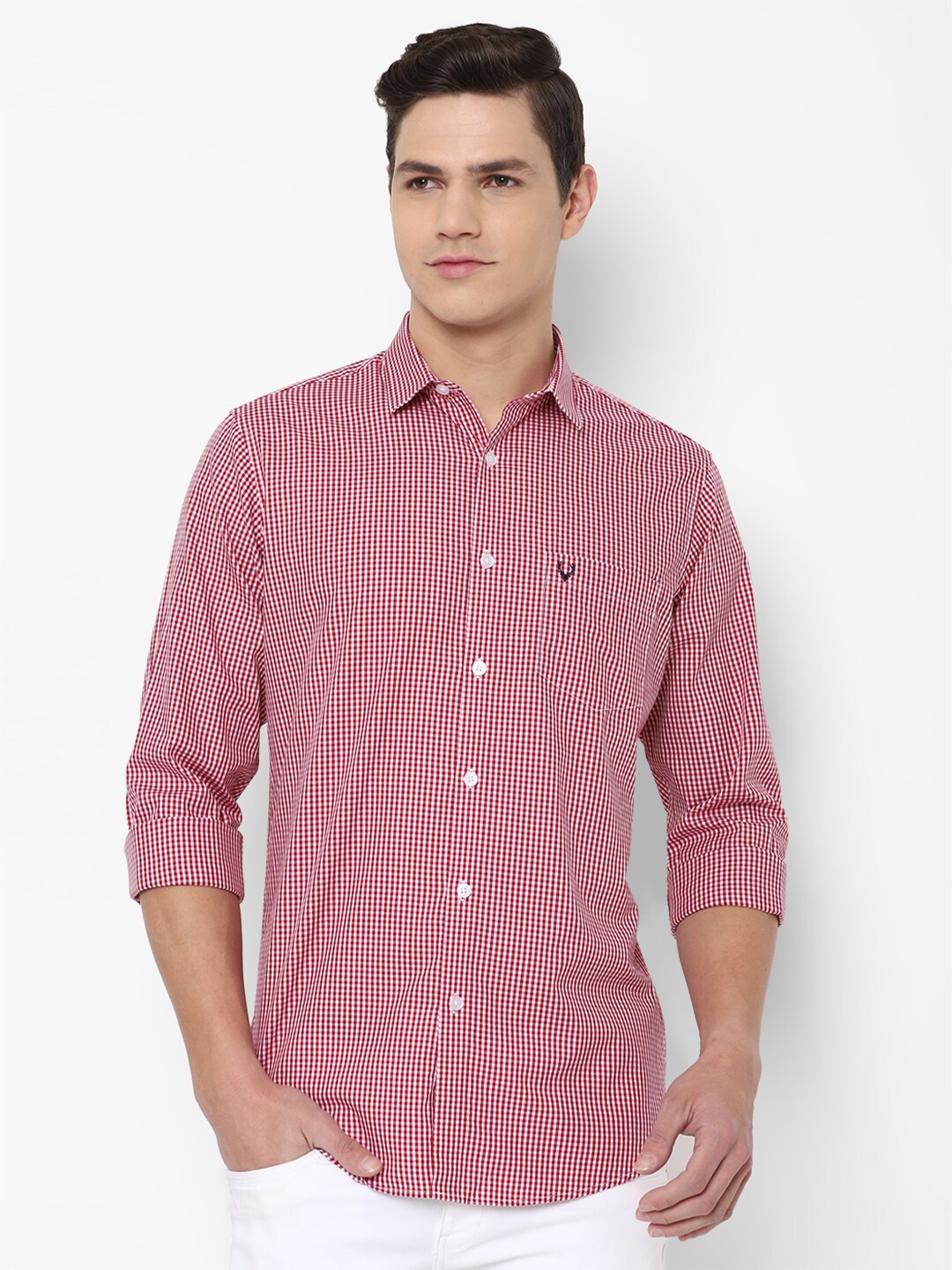 

Allen Solly Men Red & White Micro Checked Pure Cotton Slim Fit Casual Shirt