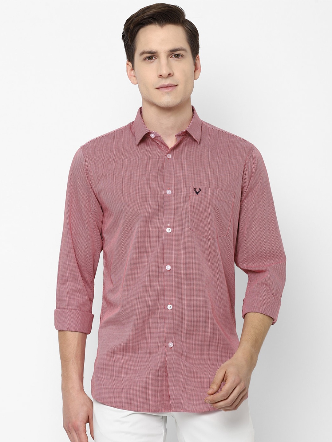

Allen Solly Men Pink Slim Fit Micro Checks Checked Pure Cotton Casual Shirt
