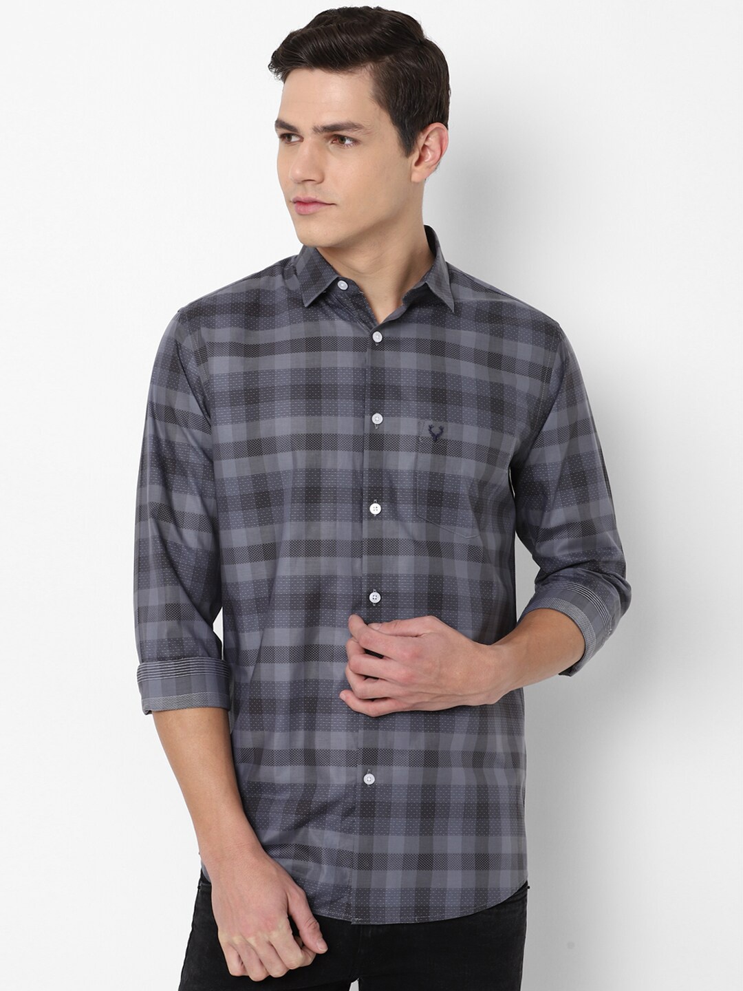 

Allen Solly Men Grey Slim Fit Checked Casual Shirt