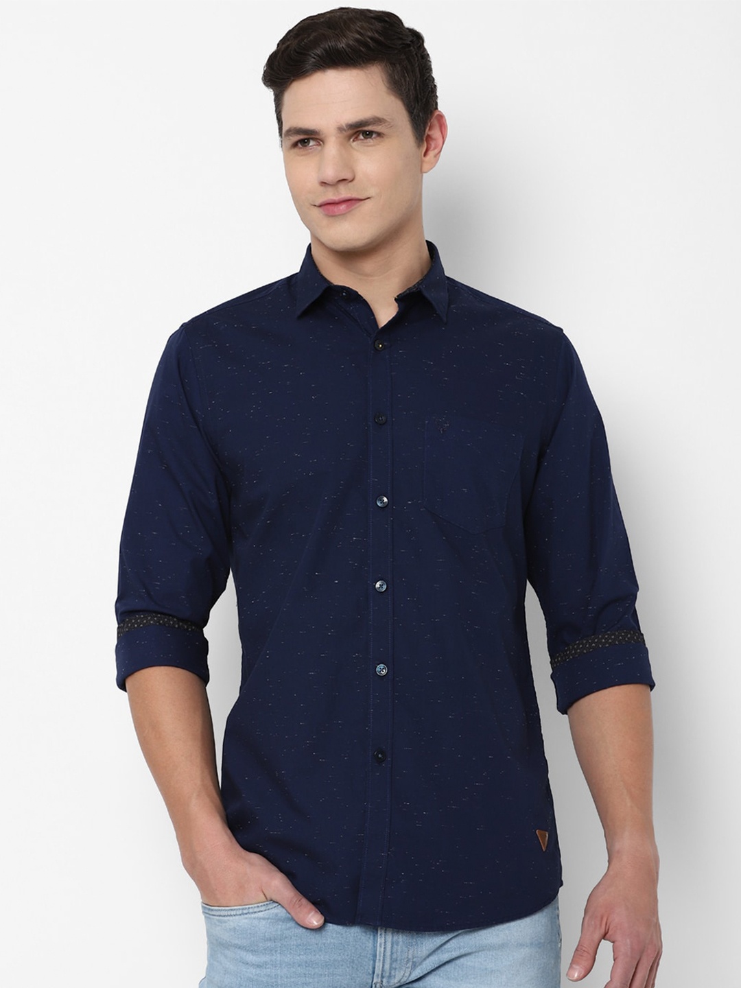 

Allen Solly Men Navy Blue Regular Fit Solid Cotton Casual Shirt