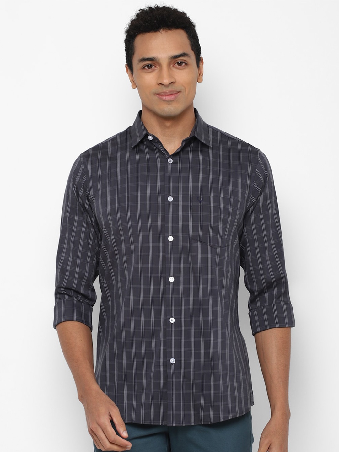 

Allen Solly Men Grey Slim Fit Checked Casual Shirt