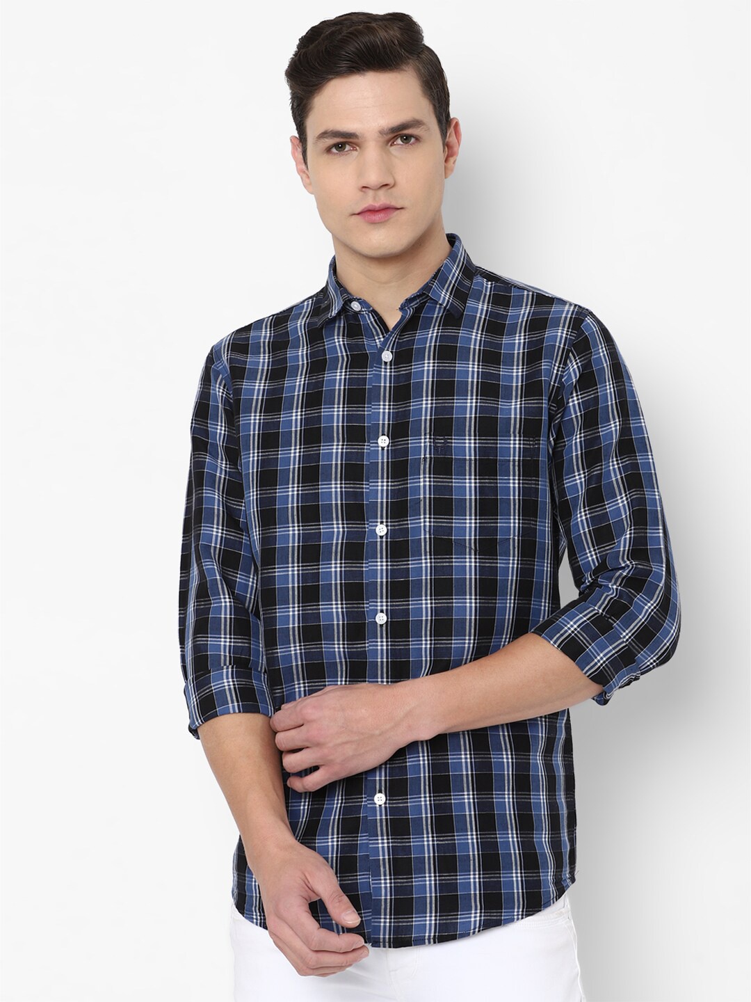 

Allen Solly Men Navy Blue Slim Fit Checked Casual Shirt