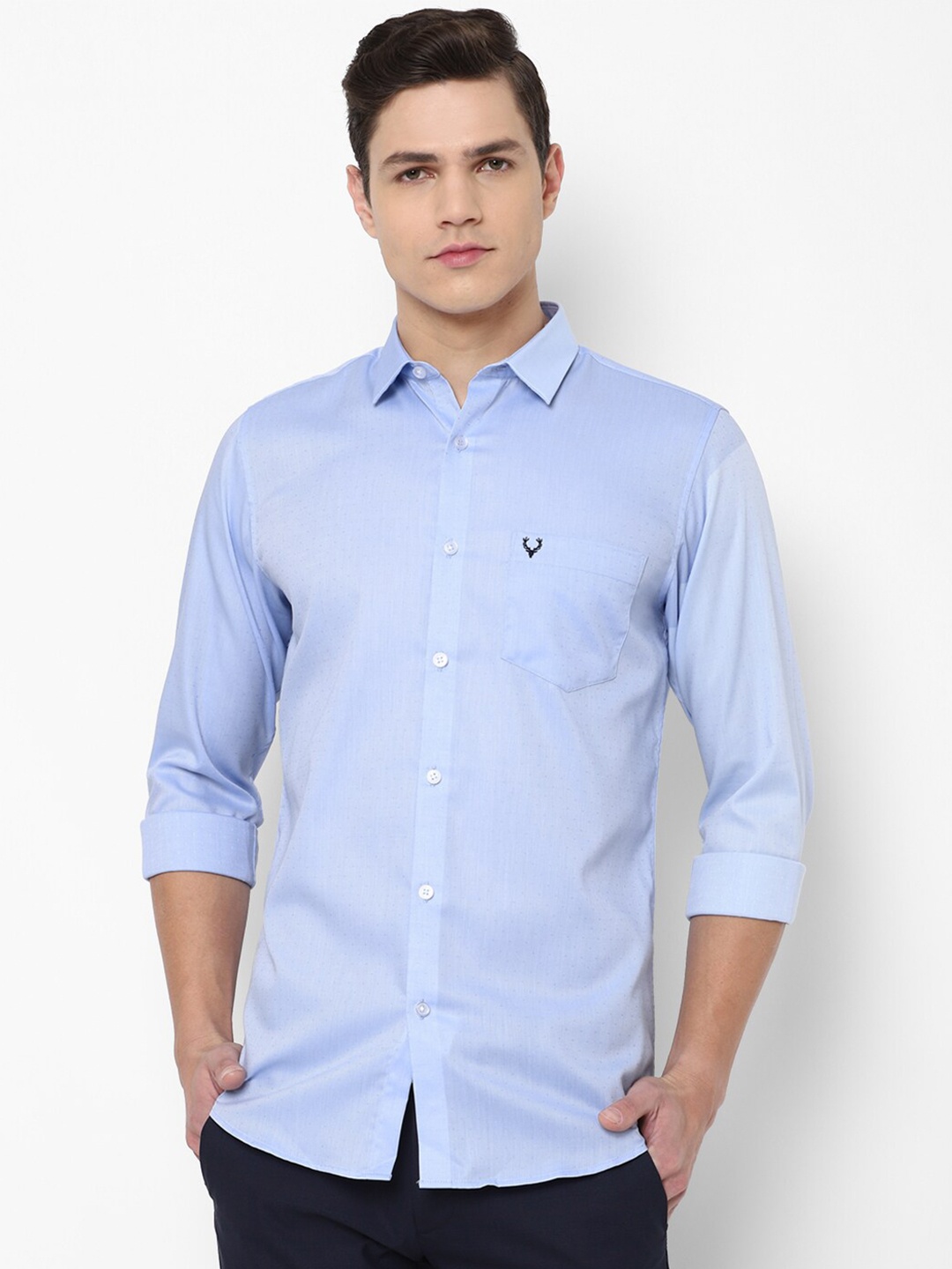 

Allen Solly Men Blue Self Design Slim Fit Cotton Casual Shirt