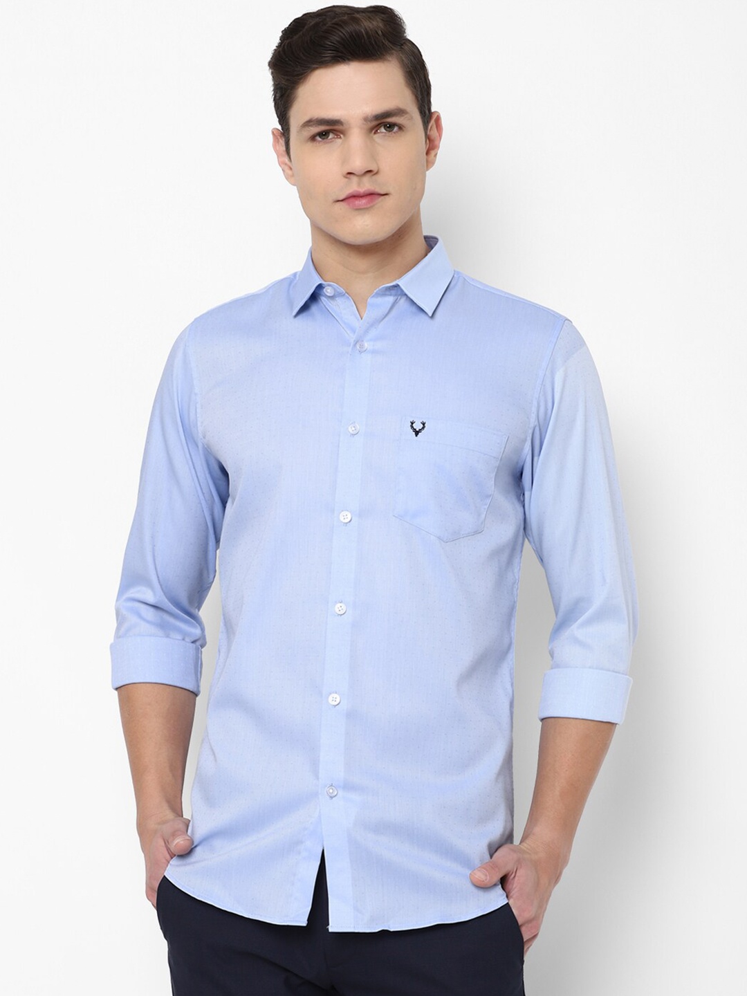 

Allen Solly Men Blue Solid Slim Fit Pure Cotton Casual Shirt