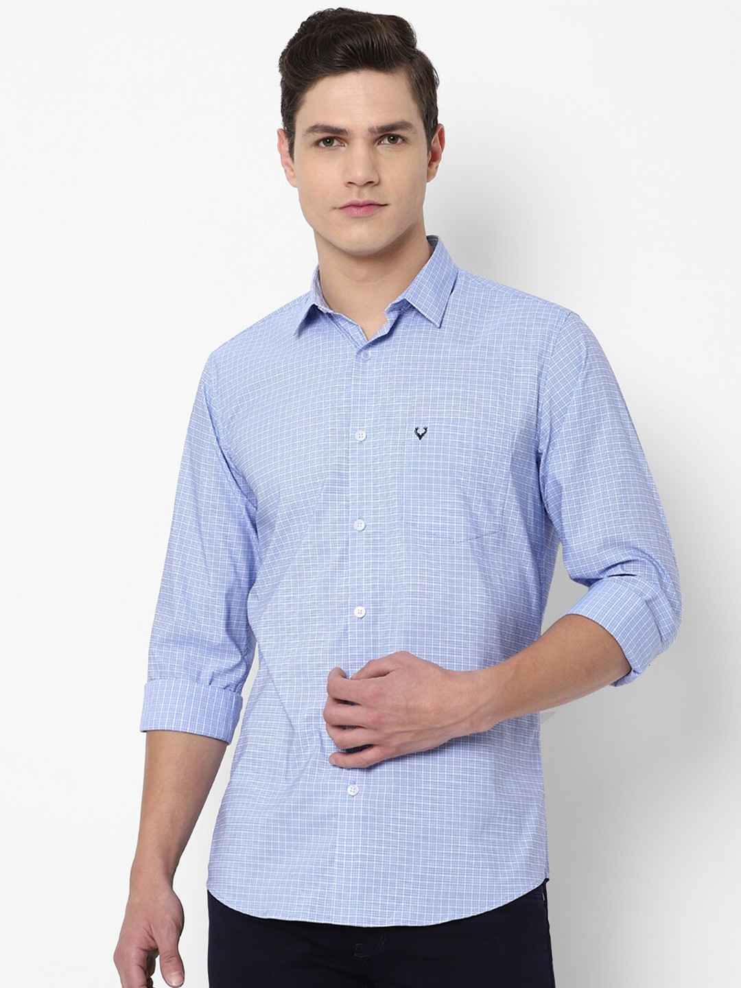 

Allen Solly Men Blue Checked Slim Fit Casual Shirt