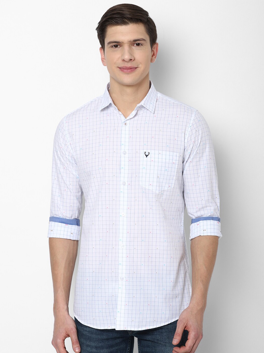 

Allen Solly Men White Slim Fit Grid Tattersall Checks Checked Casual Shirt