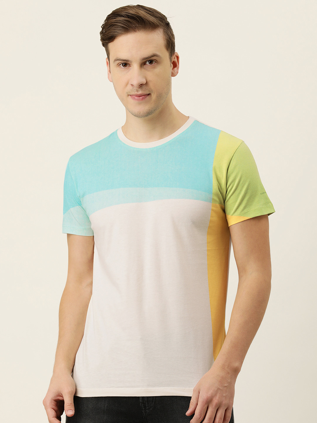

Peter England Casuals Men White & Blue Slim Fit T-shirt