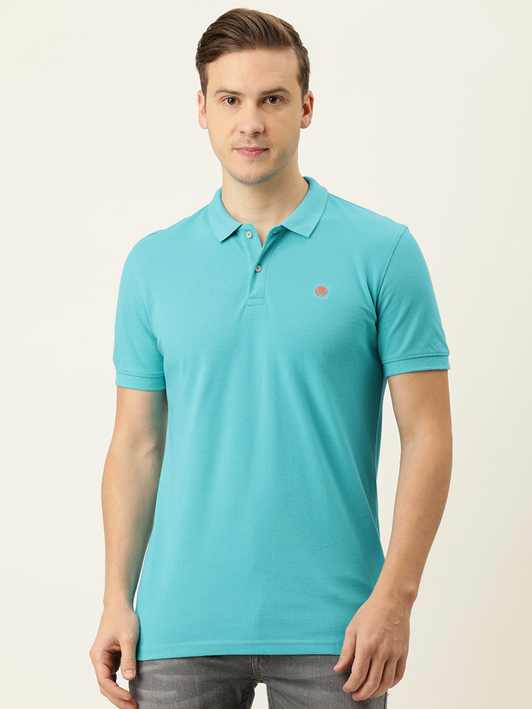 

PETER ENGLAND UNIVERSITY Men Blue Solid Polo Collar Slim Fit T-shirt