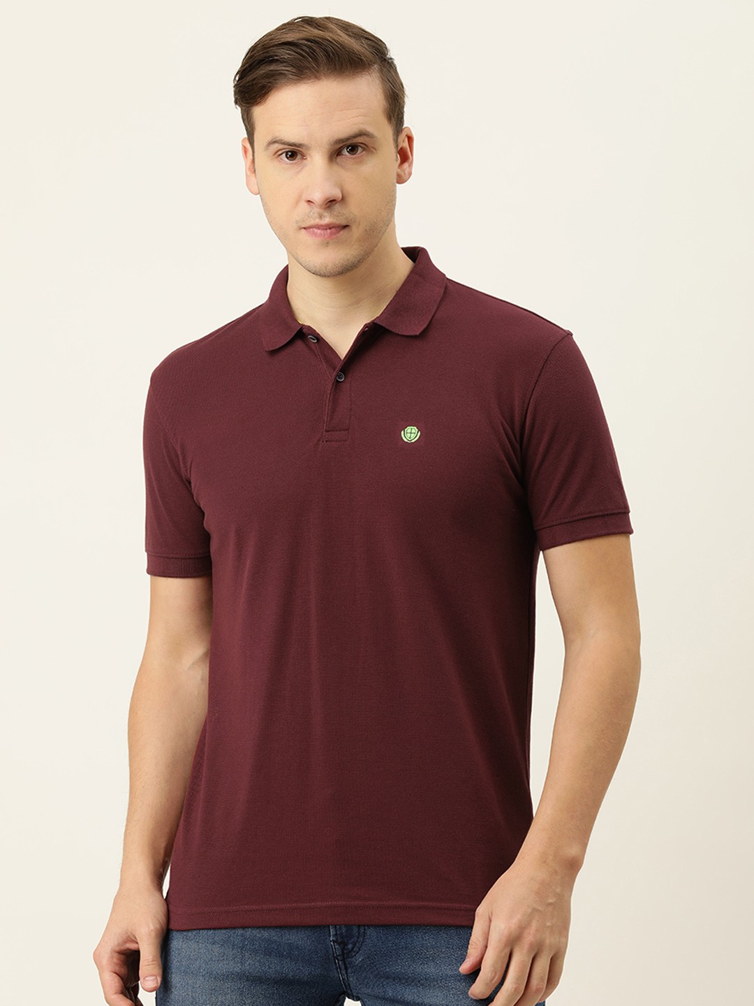 

PETER ENGLAND UNIVERSITY Men Maroon Solid Polo Collar Slim Fit T-shirt
