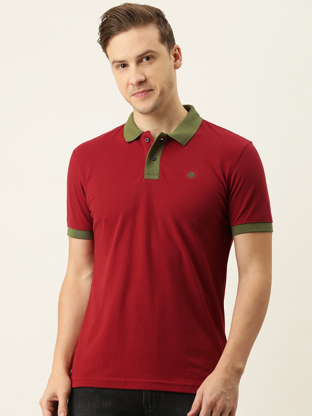 

PETER ENGLAND UNIVERSITY Men Red Contrast Polo Collar Slim Fit T-shirt