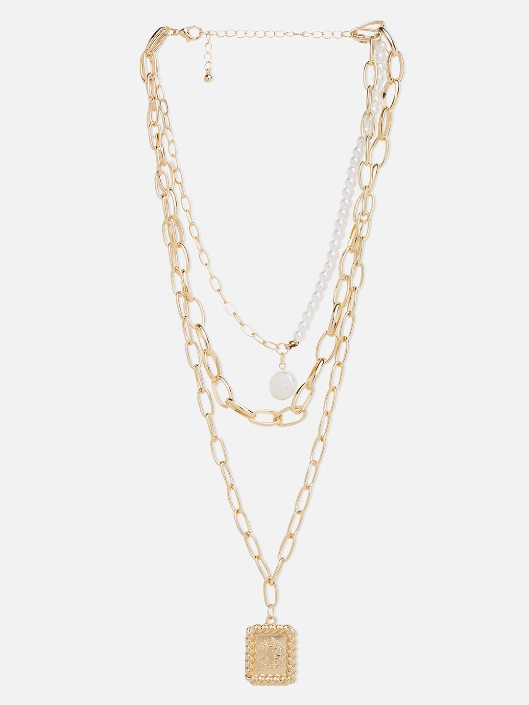 

20Dresses Women Gold-Toned & White Pearl Linked Layered Necklace
