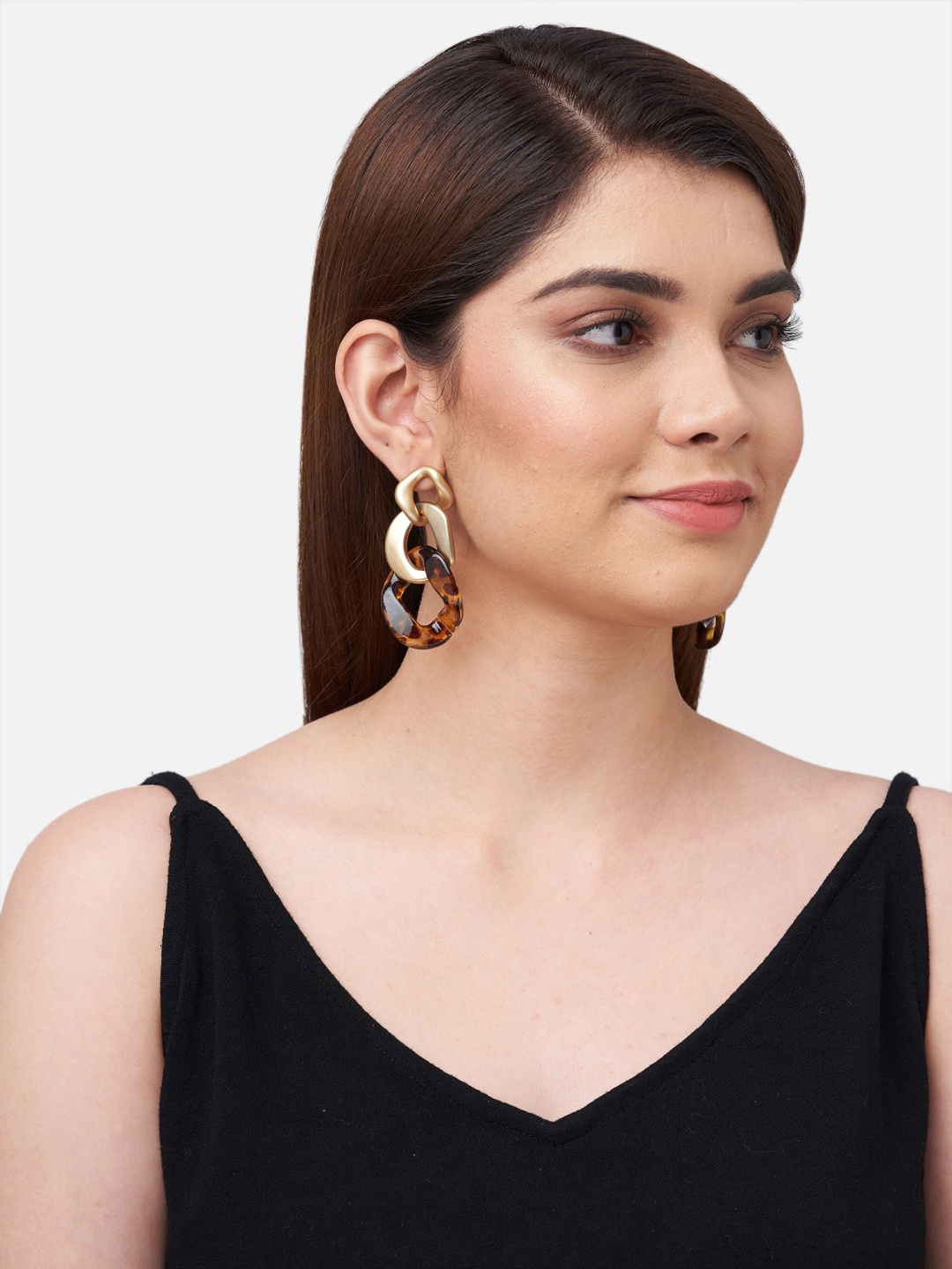 

20Dresses Brown & Gold-Toned Contemporary Drop Earrings