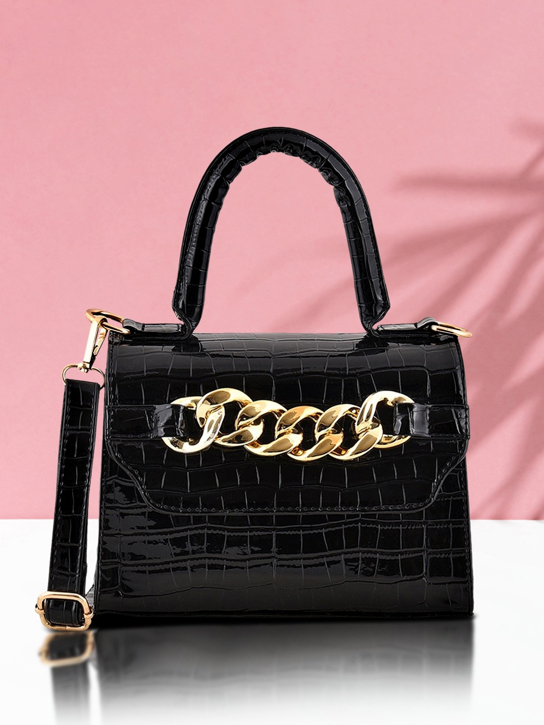 

Lychee bags Black PU Structured Sling Bag