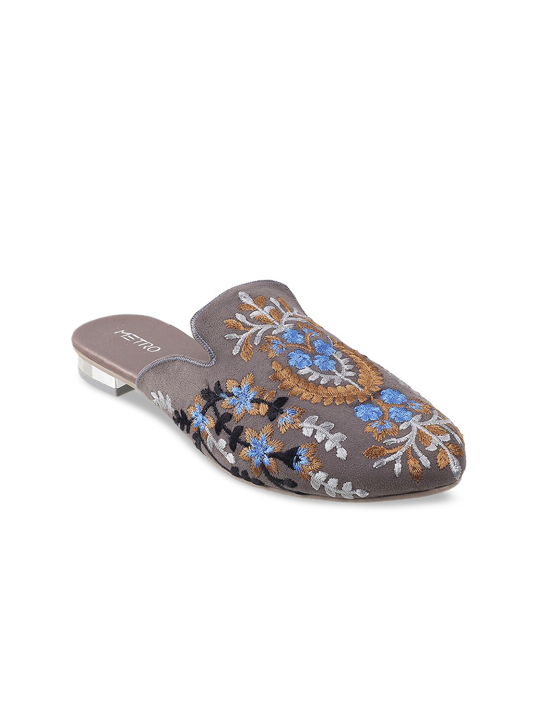 

Metro Women Grey Floral Embroidered Mules