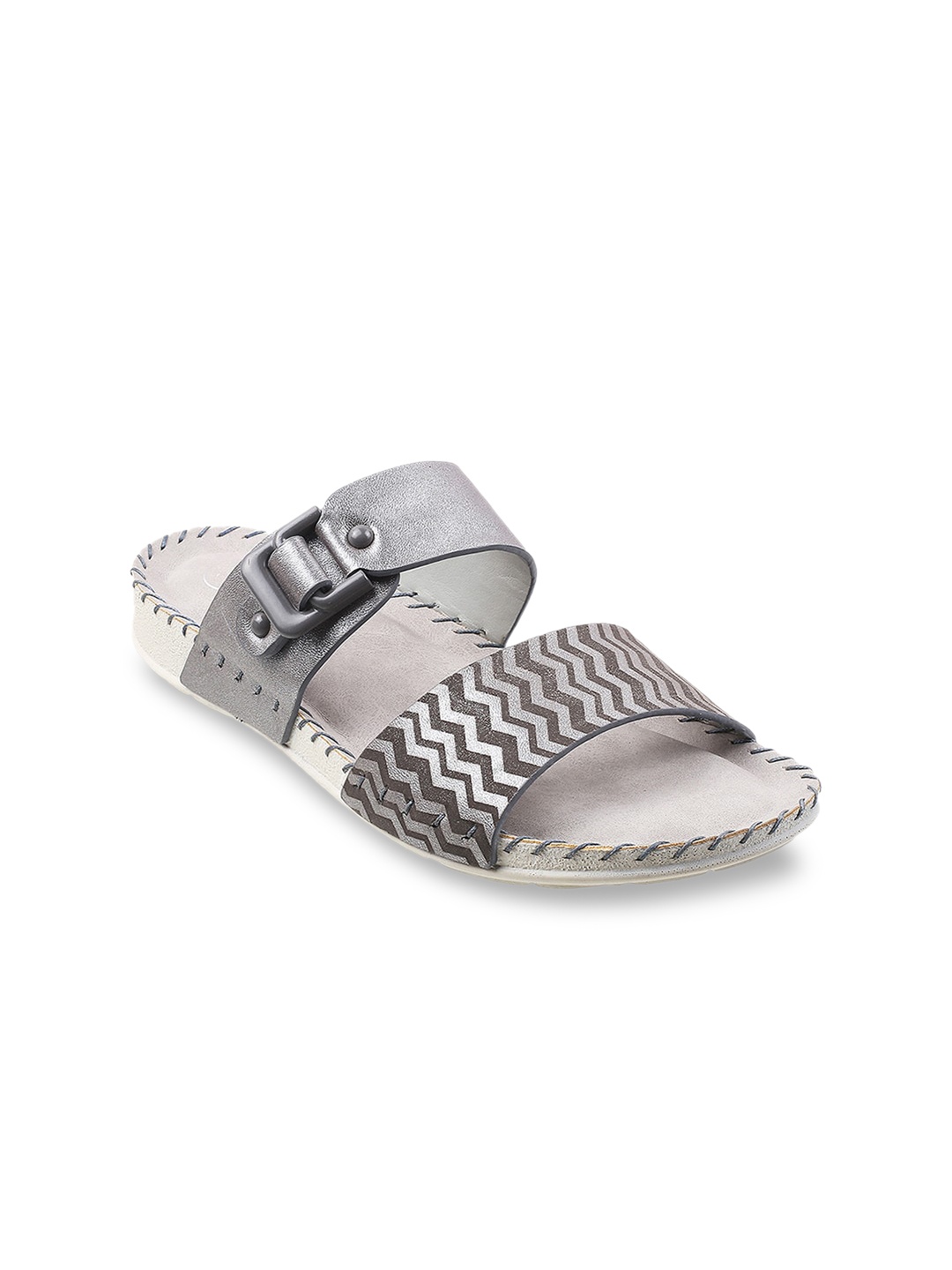 

Metro Women Grey Printed Open Toe Flats with Buckles