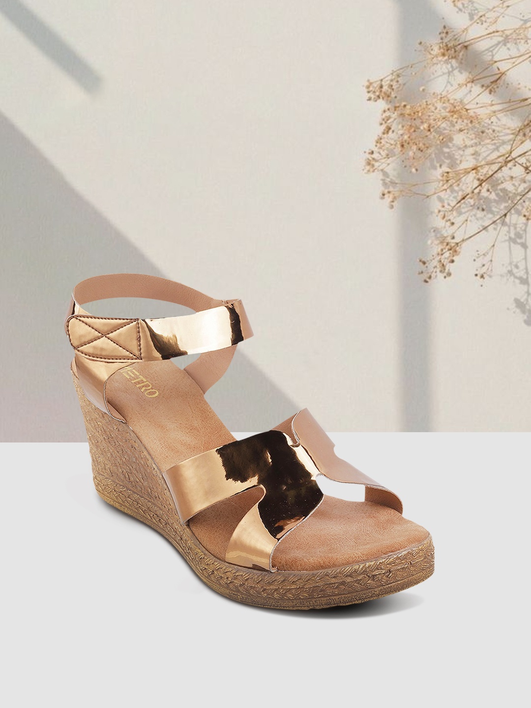 

Metro Gold-Toned Embellished Ankle Loop Wedges