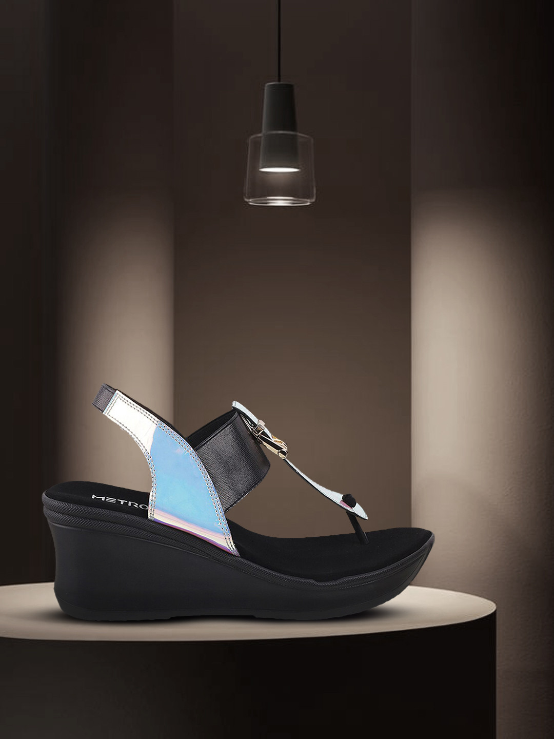 

Metro Black & Blue Embellished Wedge Sandals